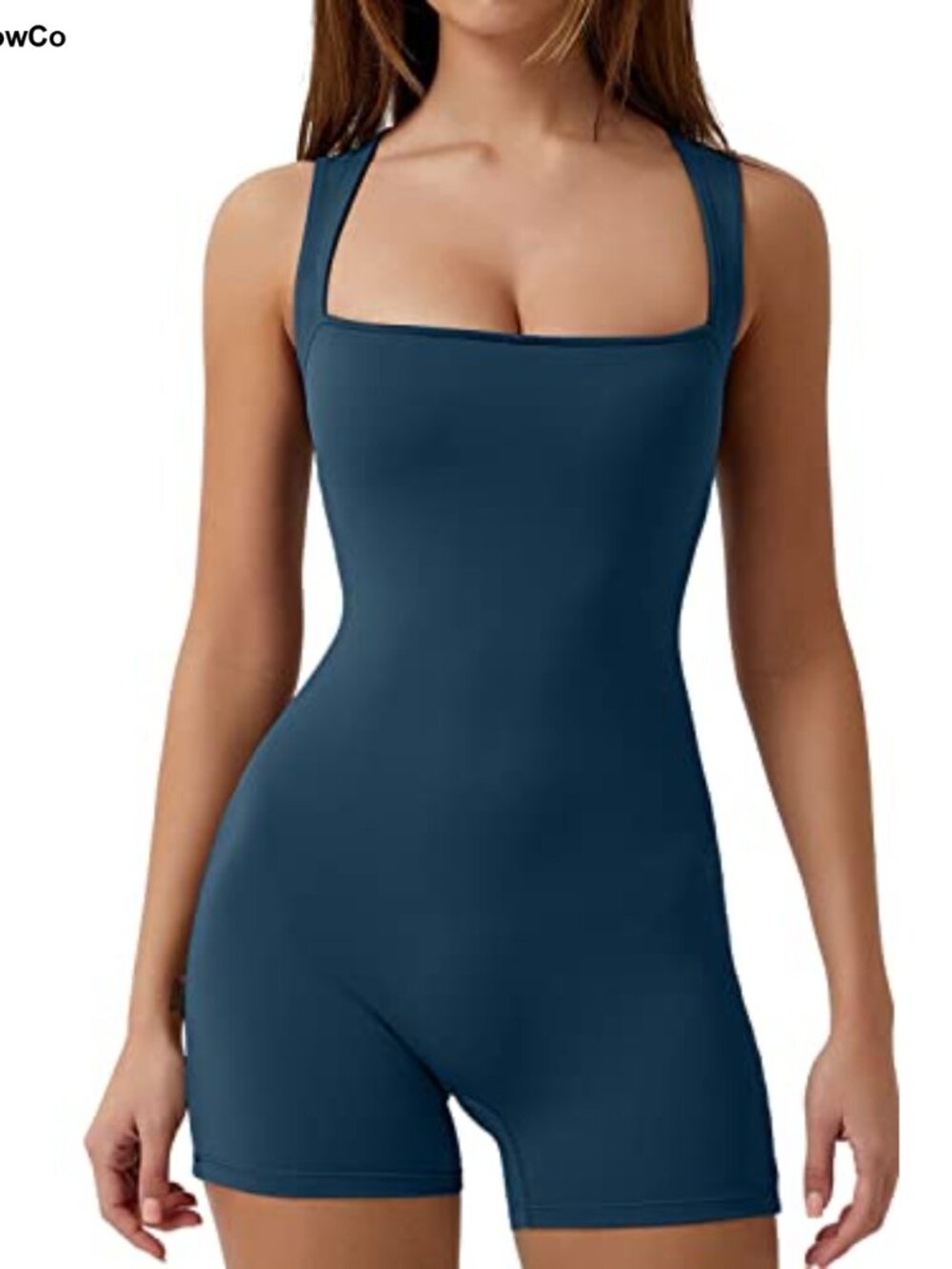 QINSEN Strappy Square Neck Tank Top Bodycon Stretch Shorts Jumpsuit Romper
